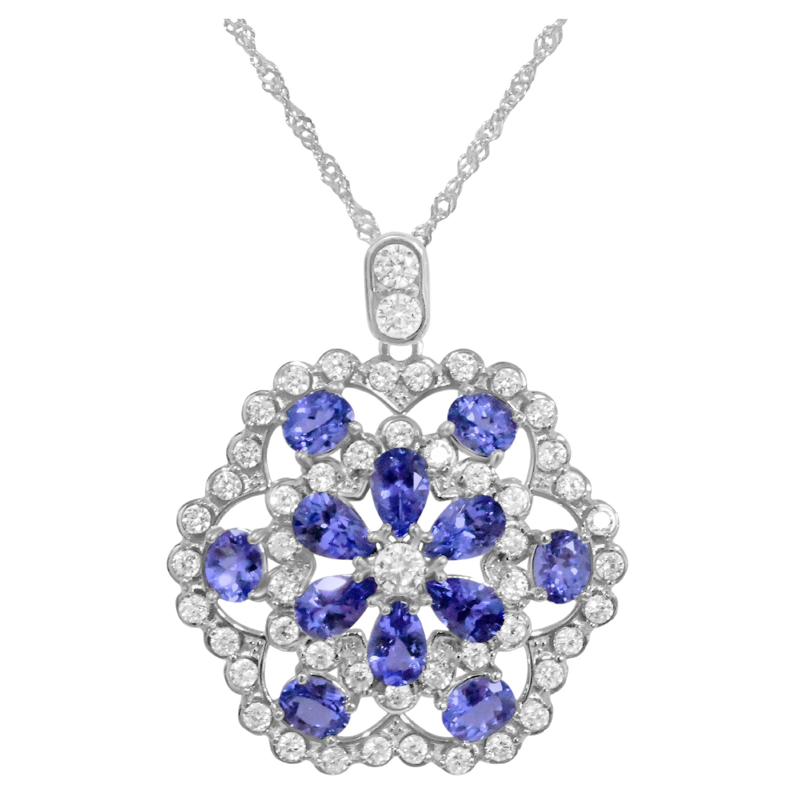 Tanzanite 925 Sterling Sliver Rhodium  Metal Platted Women's Pendant 2.88cts For Sale
