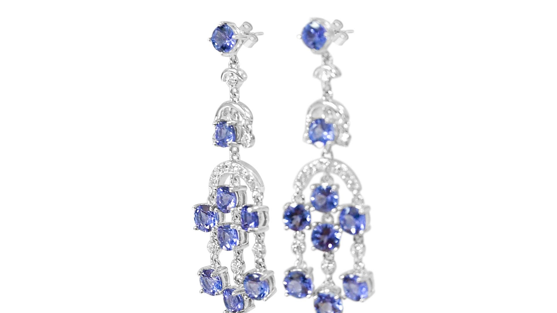 Round Cut 5.40 Ctw Natural Tanzanite Dangle Earrings 925 Sterling Silver Bridal Earrings For Sale