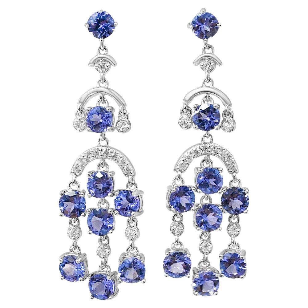 5.40 Ctw Natural Tanzanite Dangle Earrings 925 Sterling Silver Bridal Earrings