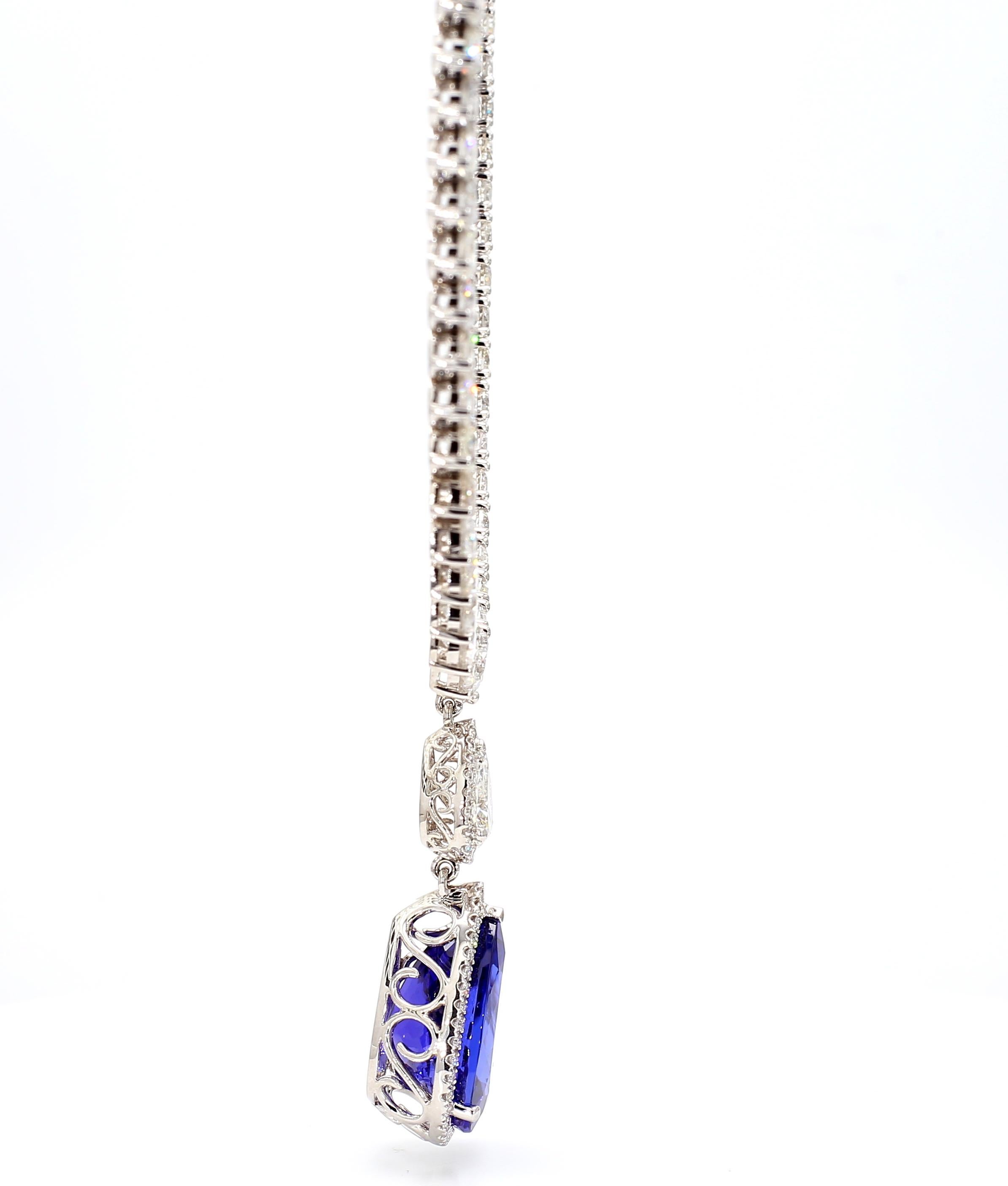 Tanzanite AAA Deluxe 34,44 Carati Collana Tennis Graduata 18 Oro Whiting in vendita 2