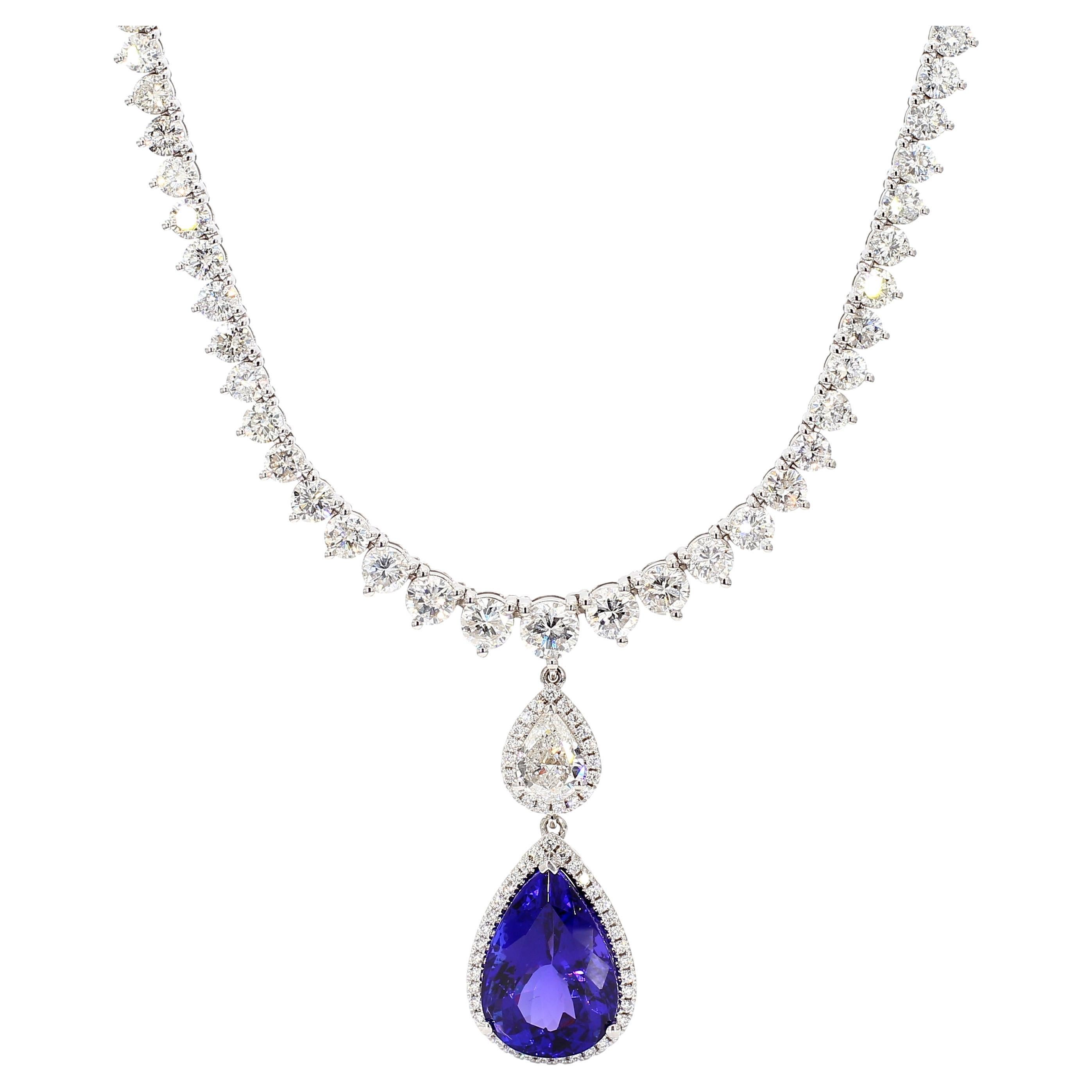 Tanzanite AAA Deluxe 34,44 Carati Collana Tennis Graduata 18 Oro Whiting in vendita