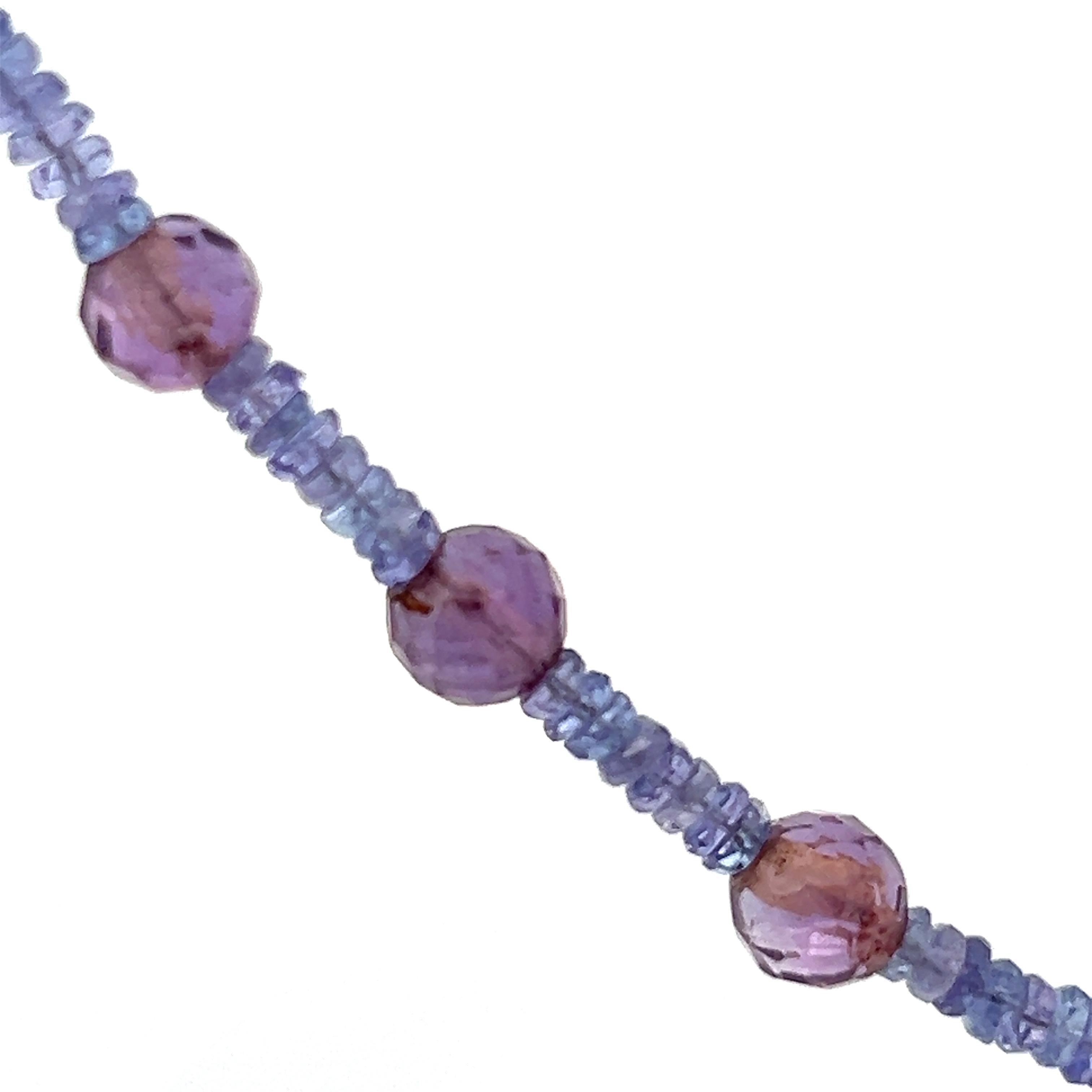 Tanzanite Amethyst Beads Sterling Silver Necklace In New Condition For Sale In New York, NY