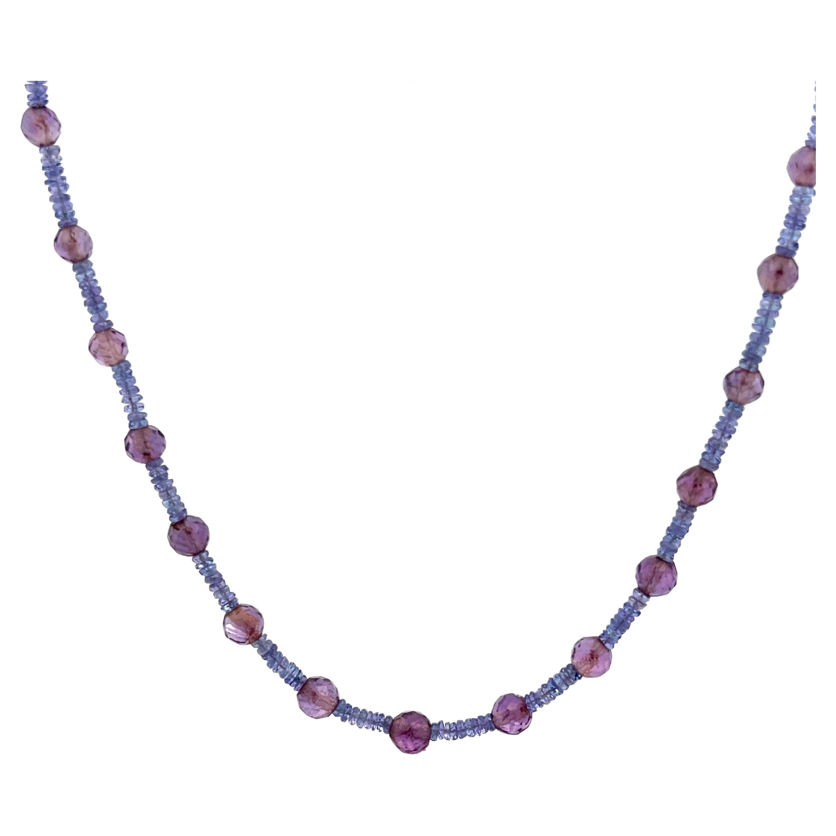 Tanzanite Amethyst Beads Sterling Silver Necklace For Sale