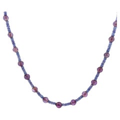 Tanzanite Amethyst Beads Sterling Silver Necklace