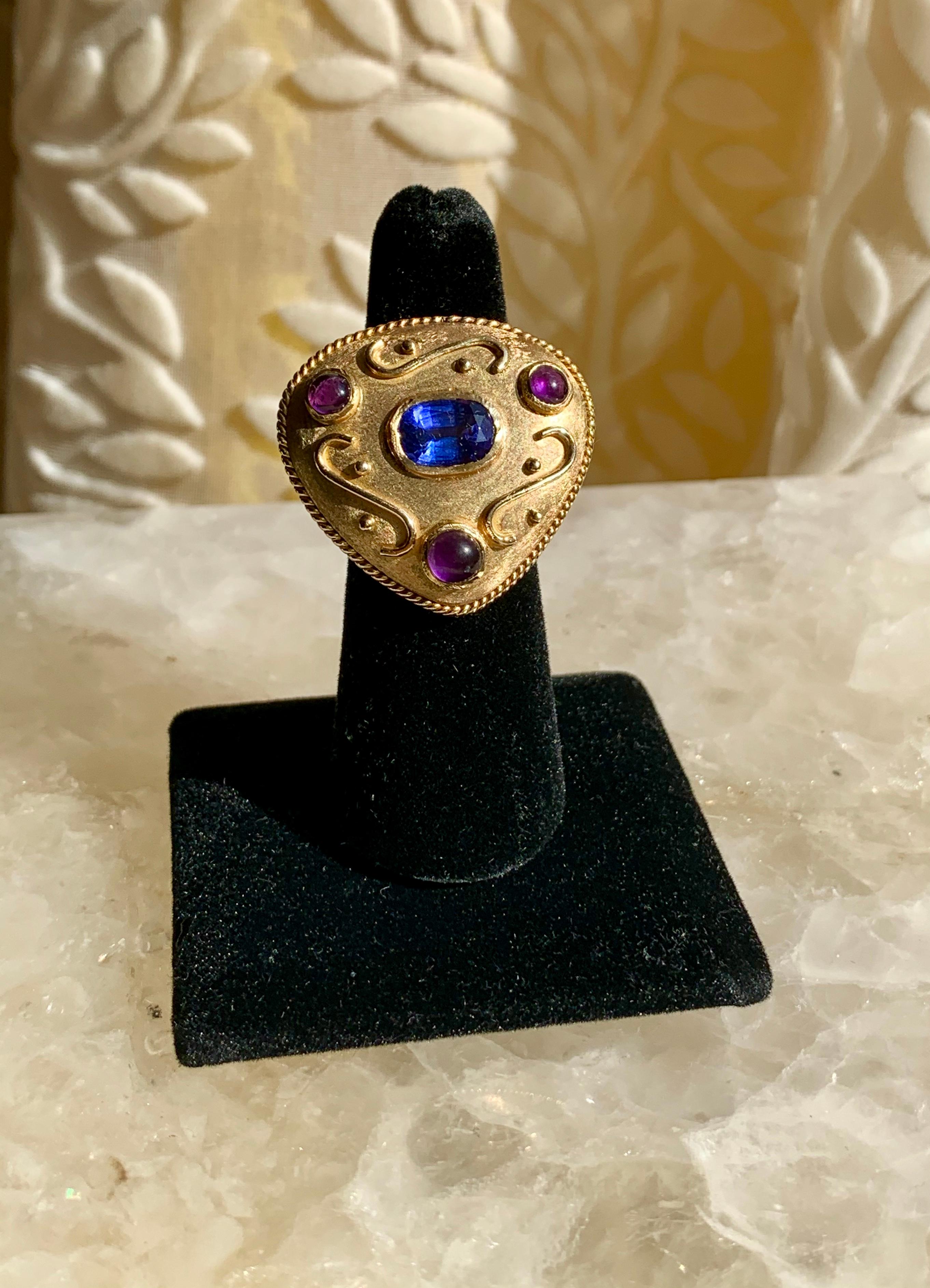 Oval Cut Bold Tanzanite Amethyst Cocktail Ring For Sale