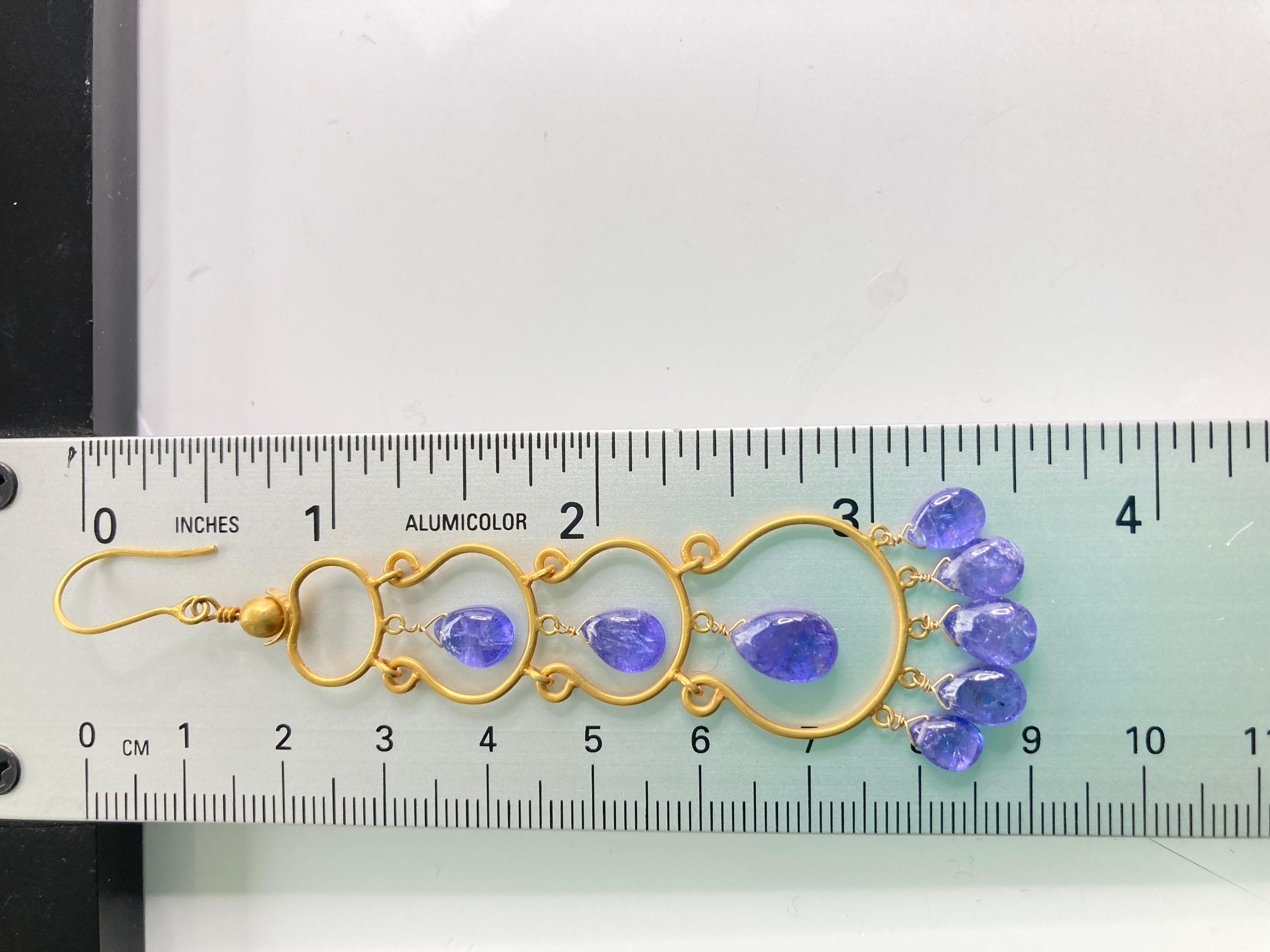 Cabochon Tanzanite Ancient Rome Earrings 18kt Gold For Sale