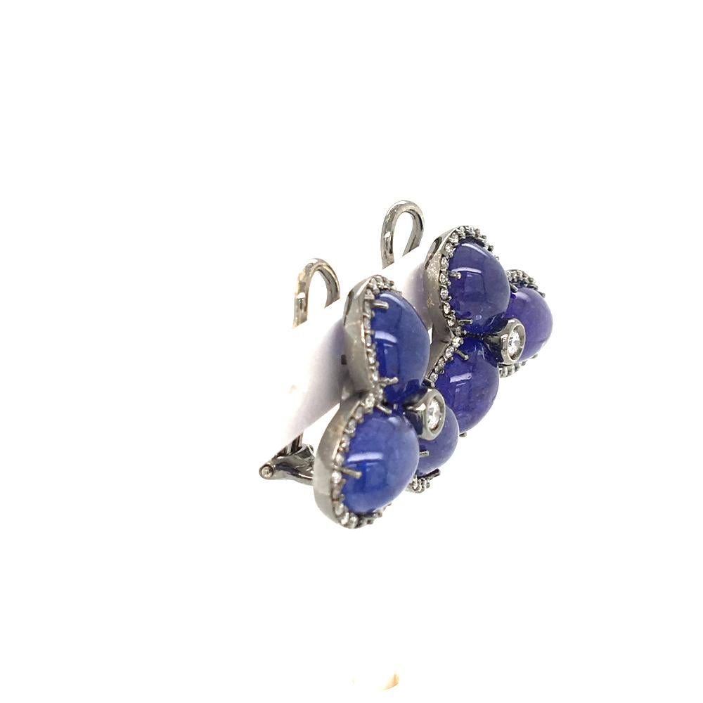 Art Deco Tanzanite and 0.78 Diamond Clip Earrings On White Gold Italy with box For Sale