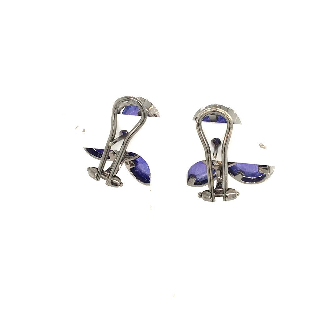 Round Cut Tanzanite and 0.78 Diamond Clip Earrings On White Gold Italy with box For Sale