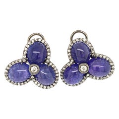 Tanzanite and 0.78 Diamond Clip Earrings On White Gold Italy with box