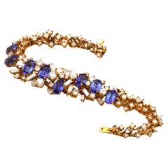 Bracciale di tanzanite e diamanti da 12 carati in oro 18 carati, circa 1970