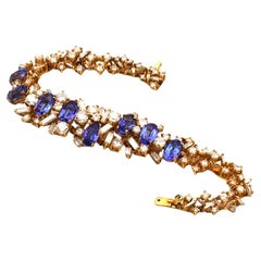 Tanzanite and 12 Carat Diamond Bracelet in 18K Gold, circa 1970