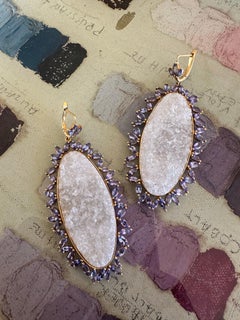 Tanzanite and Crystal Quartz Statement Earrings in 18kt Gold by Lauren Harper
