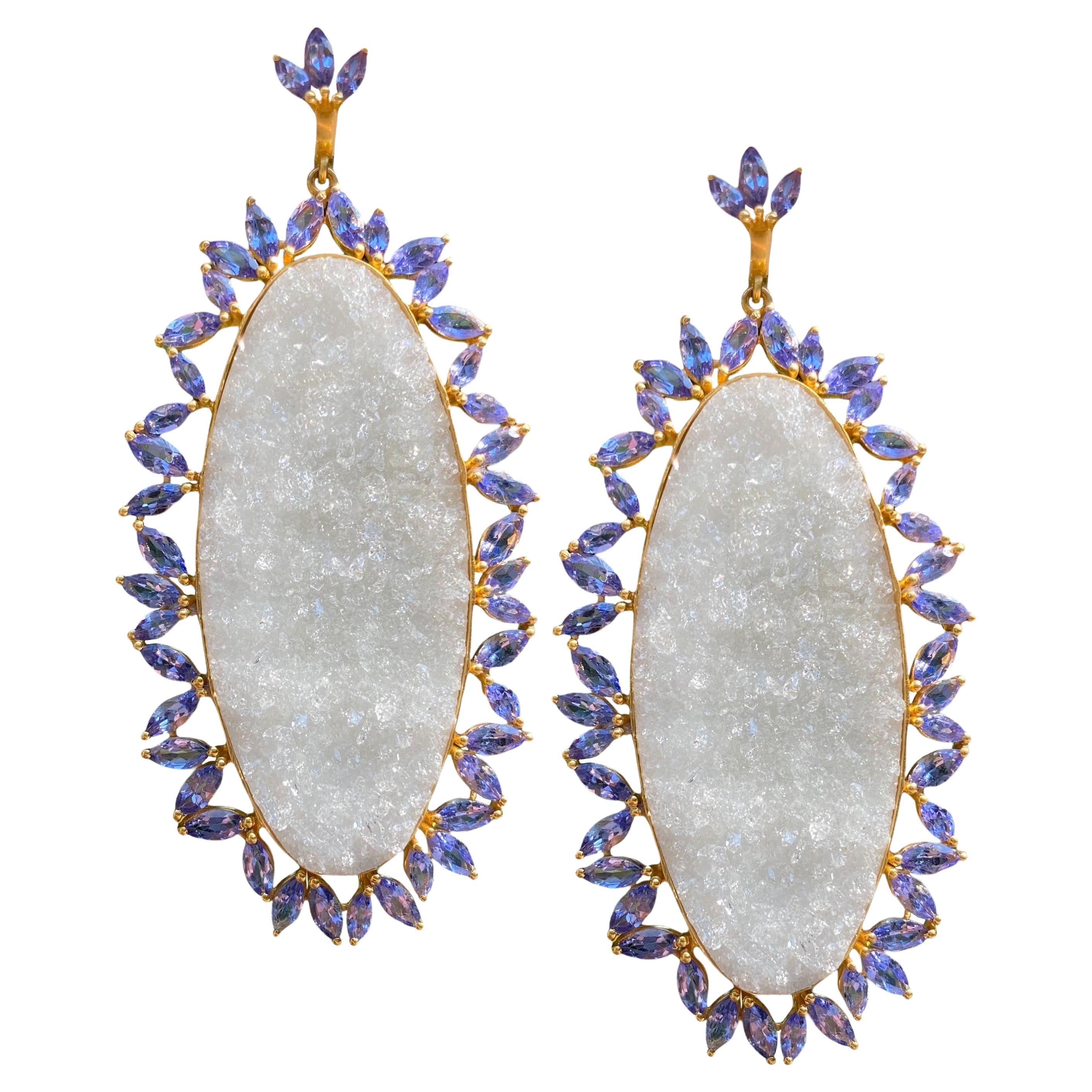 Tanzanite and Crystal Quartz Statement Earrings in 18kt Gold by Lauren Harper