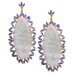 Tanzanite and Crystal Quartz Statement Earrings in 18kt Gold by Lauren Harper