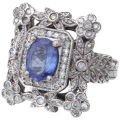 Tanzanite and Diamond 14 Karat White Gold Cocktail Ring