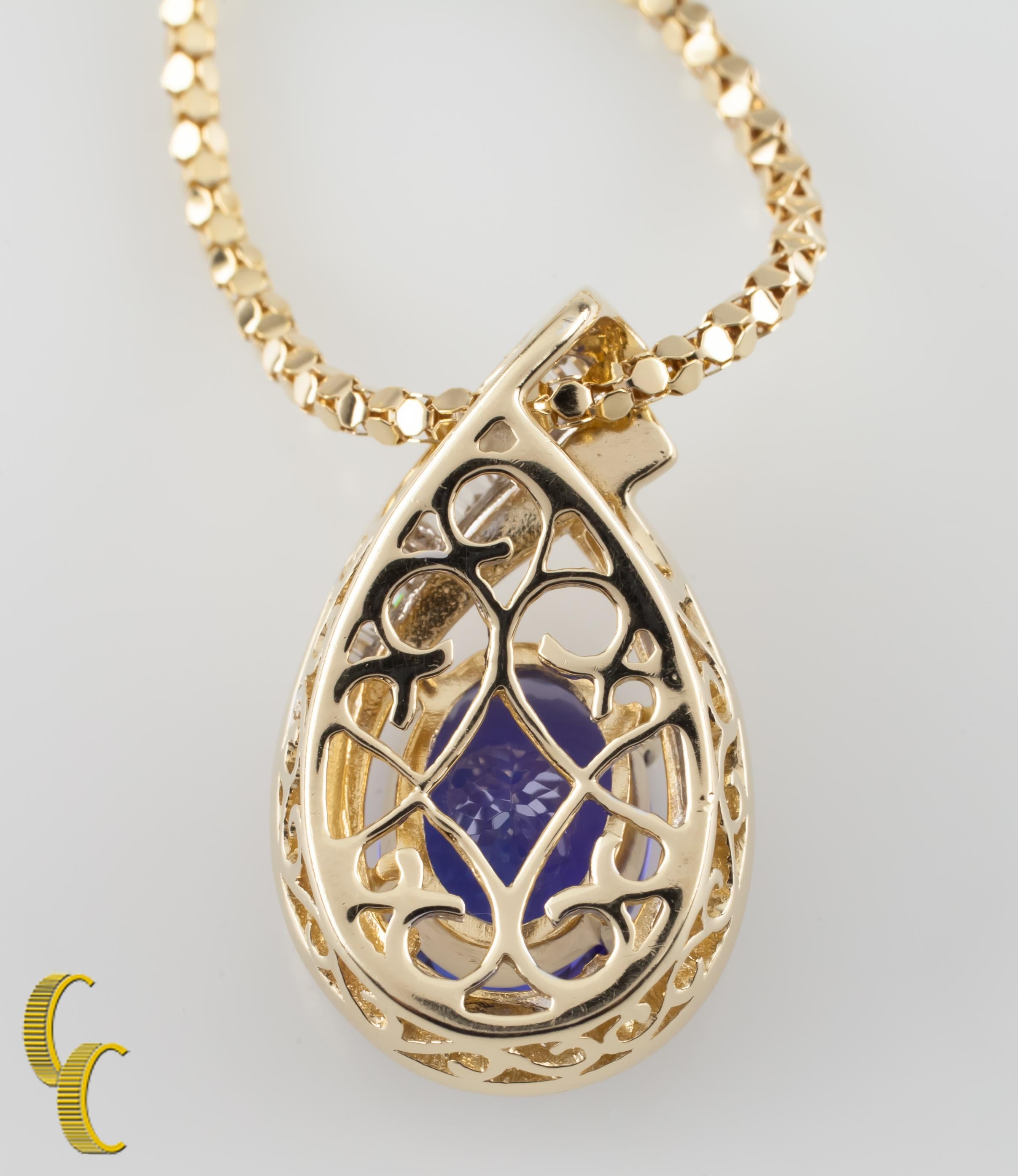 Tanzanite and Diamond 14 Karat Yellow Gold Pendant Necklace with Chain 1