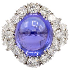 Tanzanite and Diamond 18 Karat White Gold Dome Cocktail Ring