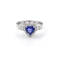 Tanzanite and Diamond 18Kt white gold ring heart cut blue color handmade