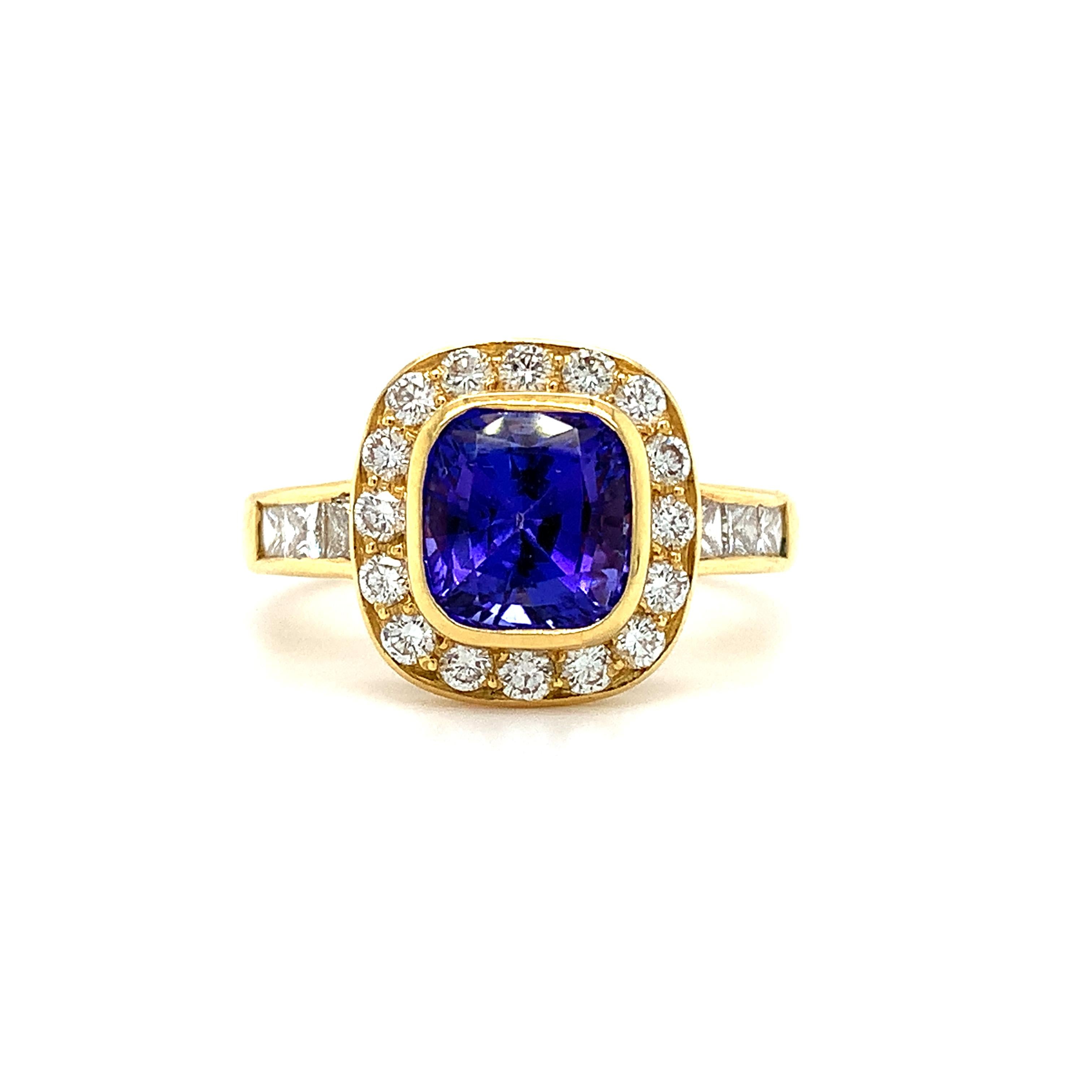 Anillo cóctel art déco tanzanita y diamantes oro amarillo 18k Art Decó en venta