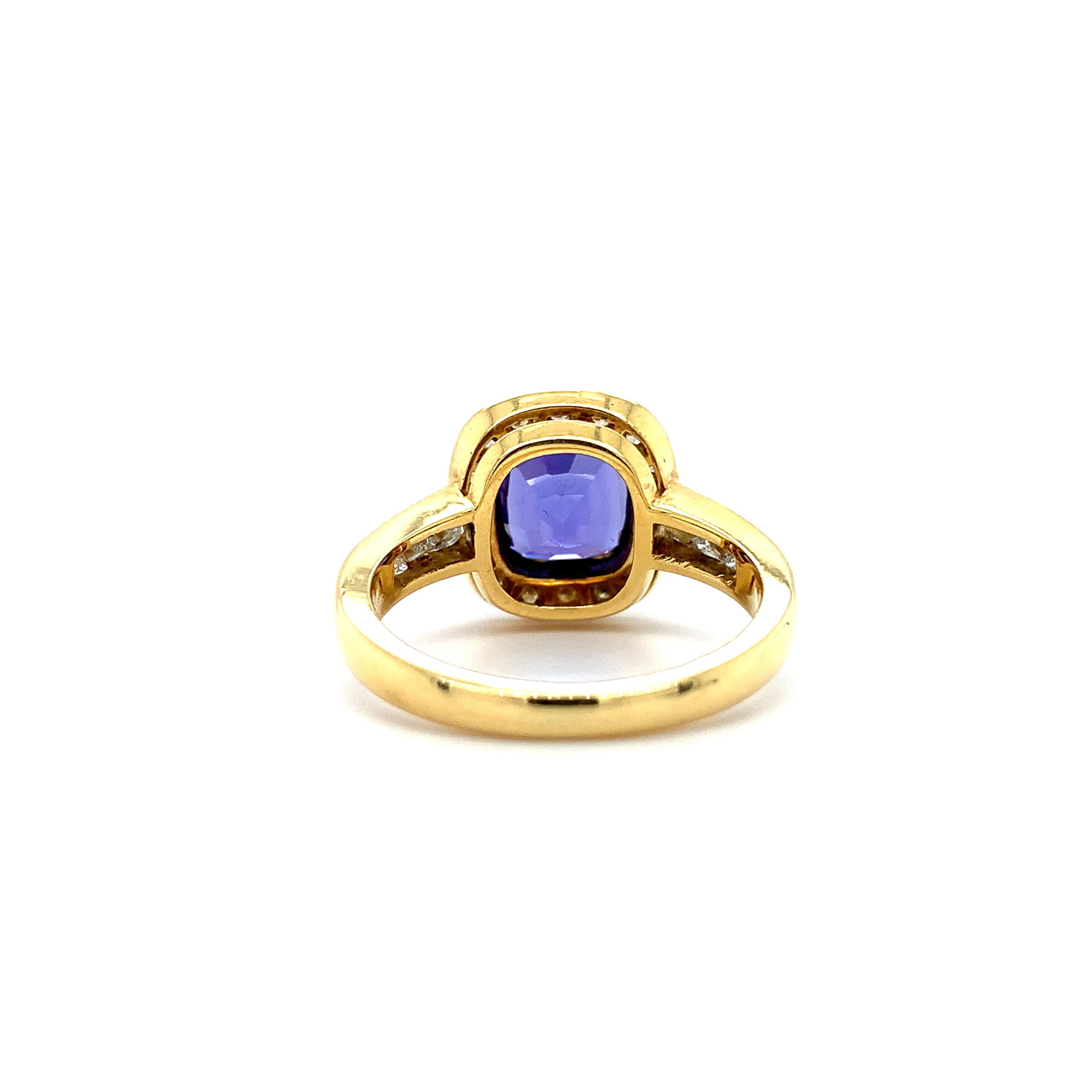 Anillo cóctel art déco tanzanita y diamantes oro amarillo 18k en Nuevo estado para la venta en London, GB