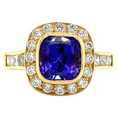 Anillo cóctel art déco tanzanita y diamantes oro amarillo 18k