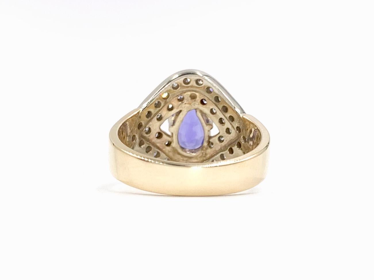 Single Cut Tanzanite and Diamond Art Deco Style Gold Ring For Sale