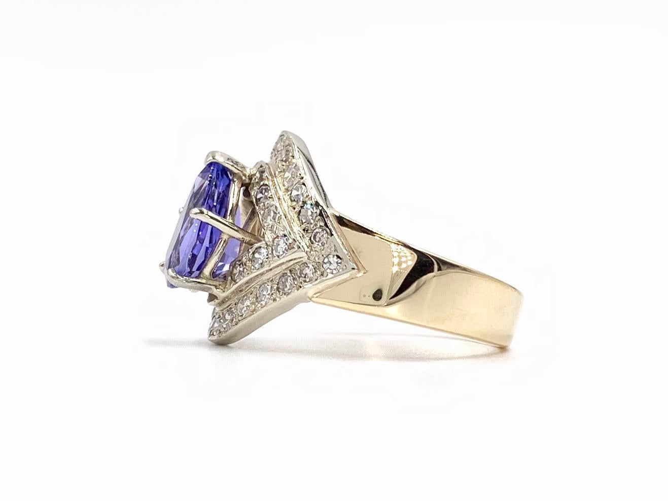 Tanzanite and Diamond Art Deco Style Gold Ring In Good Condition For Sale In Pikesville, MD