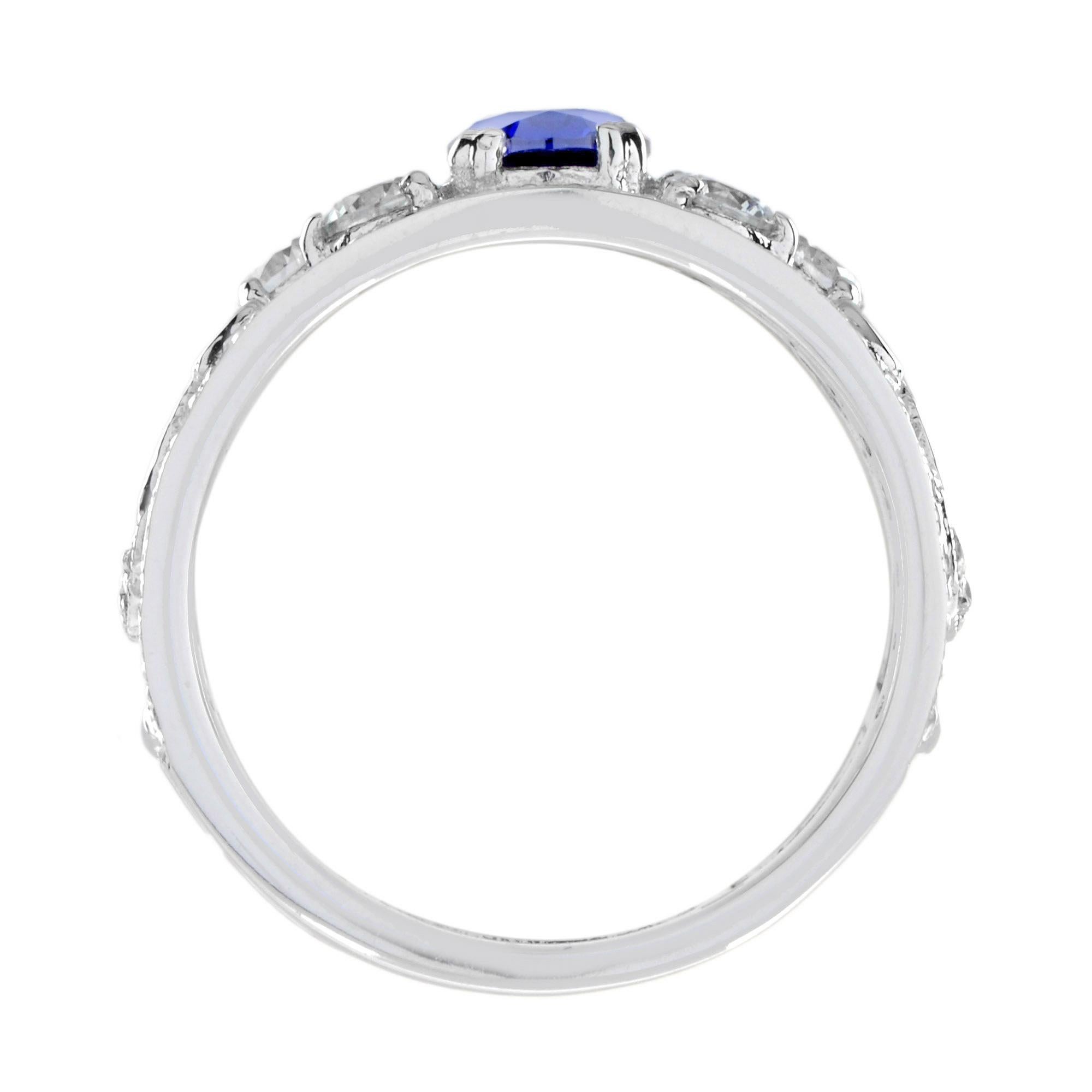 Anello di fidanzamento largo con tanzanite e diamanti in stile Art Déco in oro bianco 18 carati in vendita 1