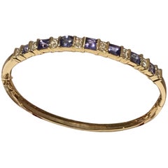 Tanzanite and Diamond Bangle Set in 14 Karat Gold