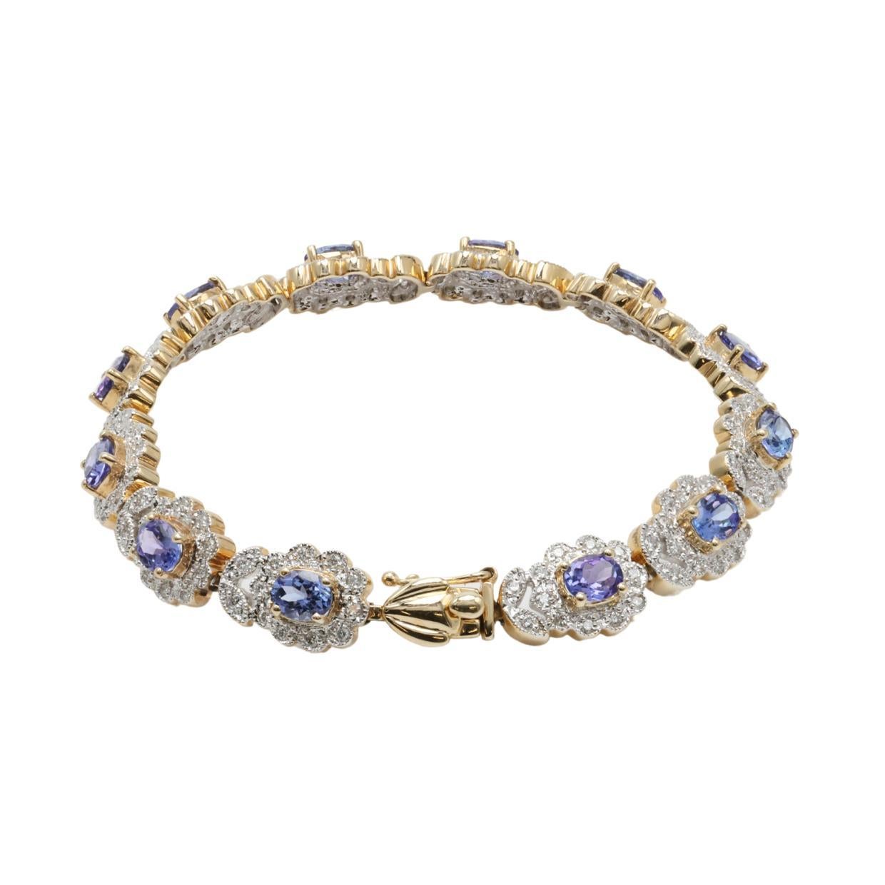 Medieval Tanzanite and Diamond Bracelet set in 14k Yellow Gold For Sale