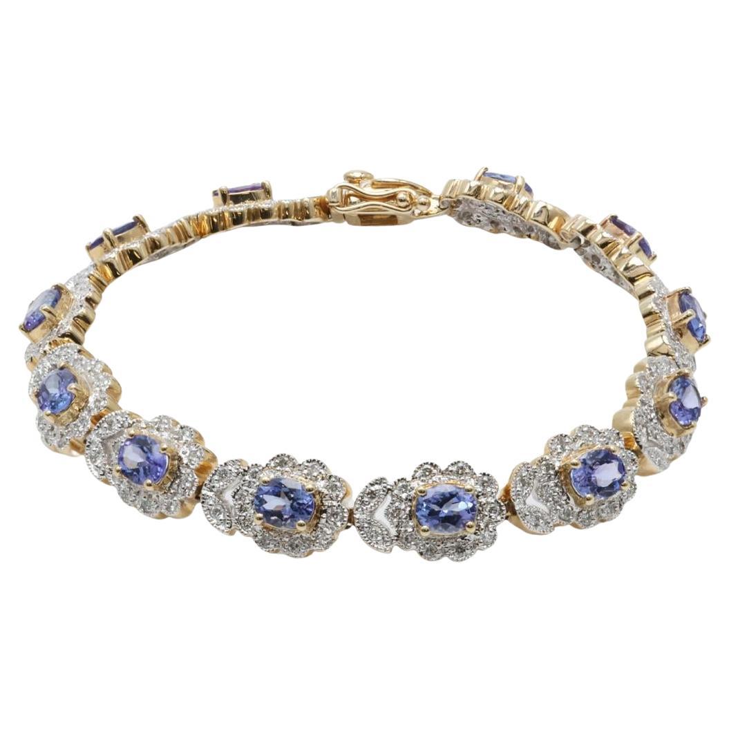 Tanzanite and Diamond Bracelet set in 14k Yellow Gold