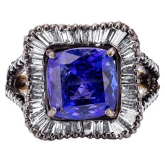 Tanzanite and Diamond Center Design Victorian Solitaire Ring