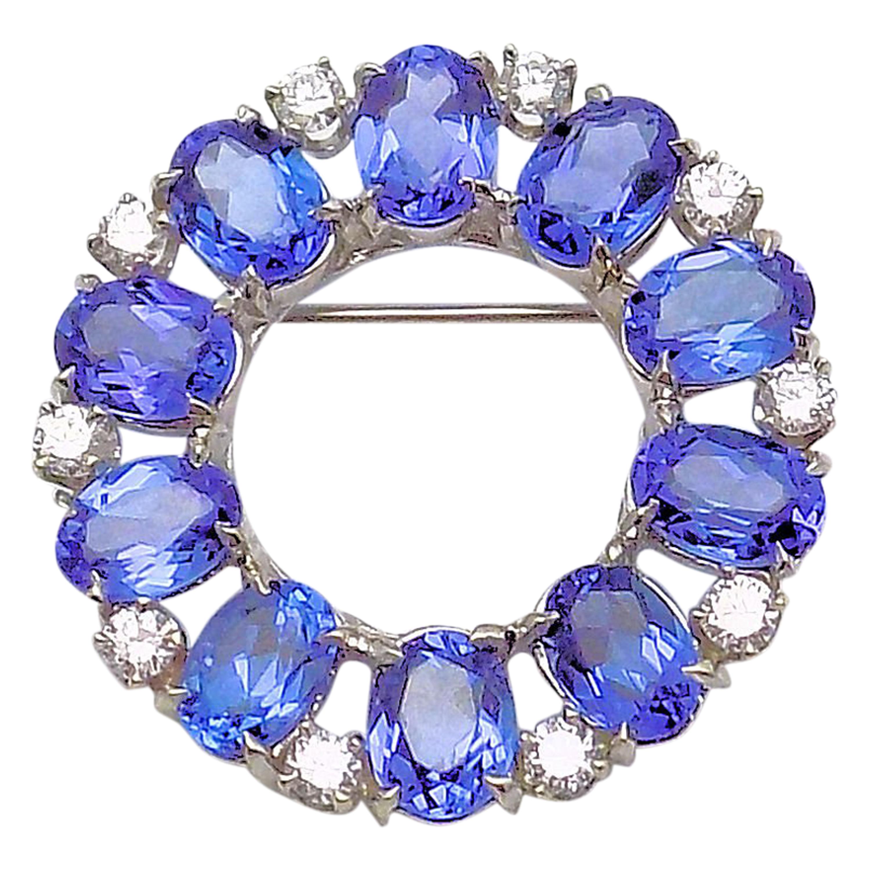 Tanzanite and Diamond Circle Brooch For Sale