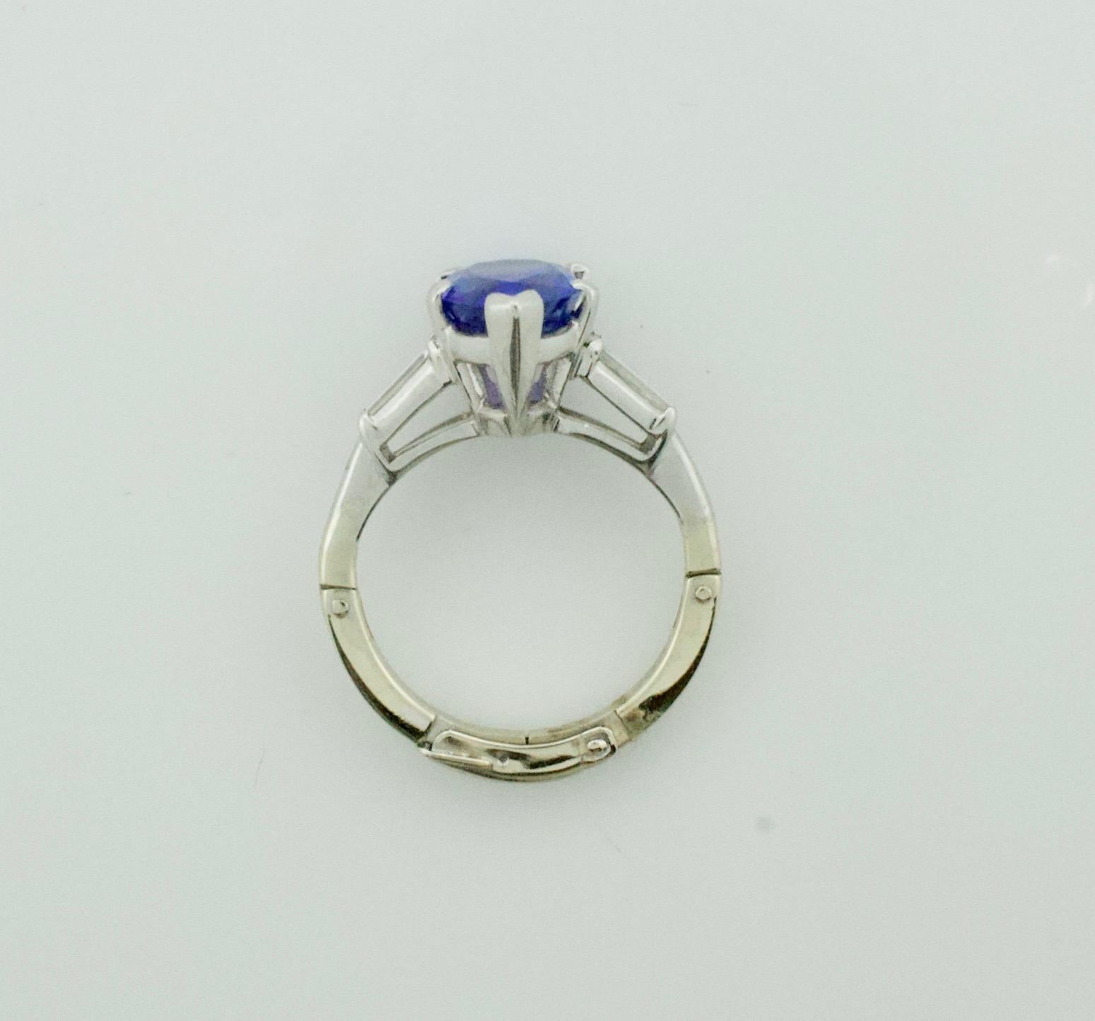 Modern Tanzanite and Diamond Classic Solitaire Ring in Platinum  For Sale