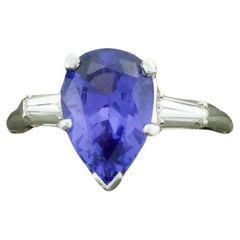 Bague solitaire classique en platine avec tanzanite et diamant 