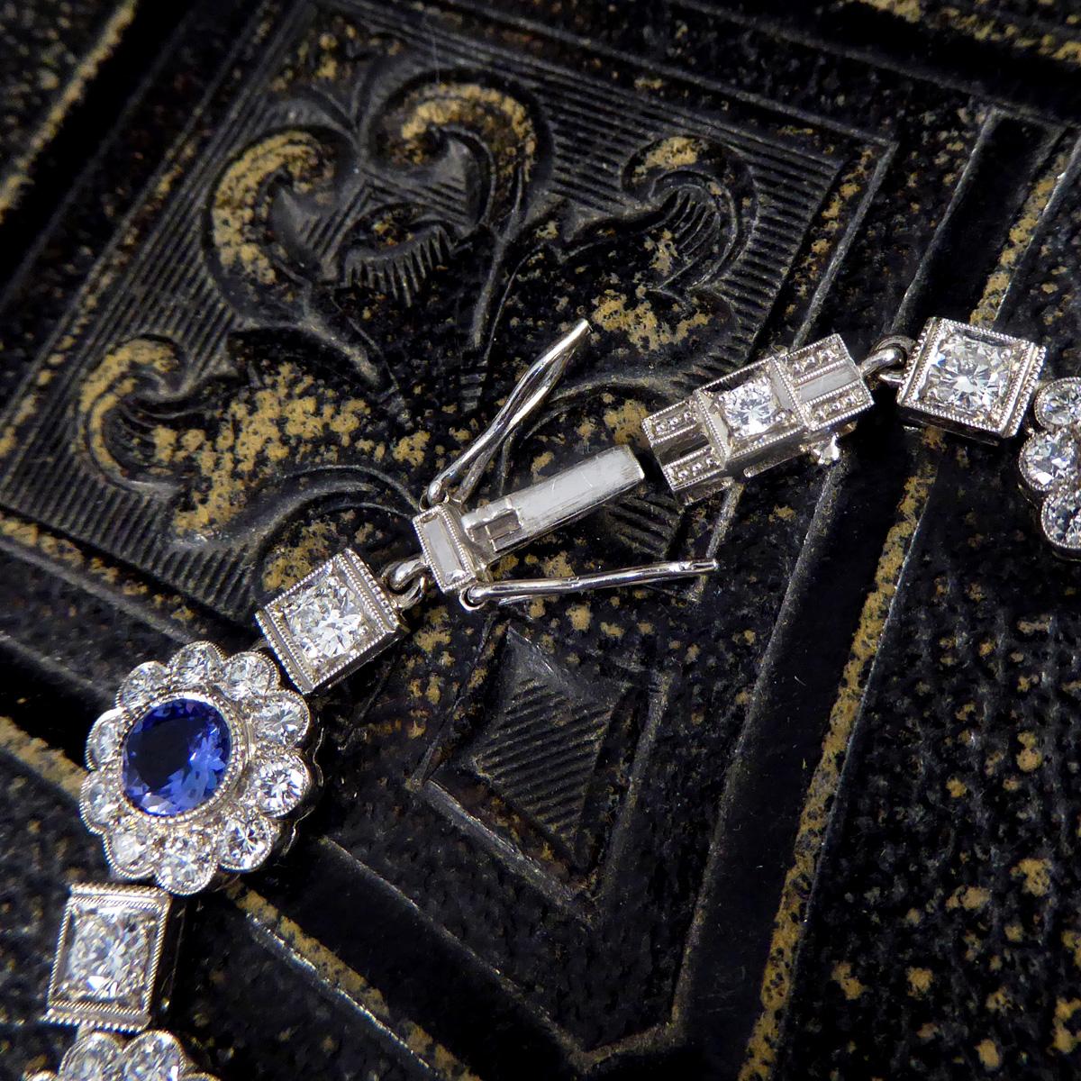 Women's Tanzanite and Diamond Cluster Bracelet in Platinum