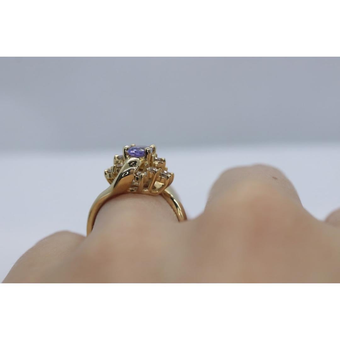 Tanzanite and diamond Cluster ring. 14k Blue Tanzanite and Diamond Halo Bypass For Sale 2