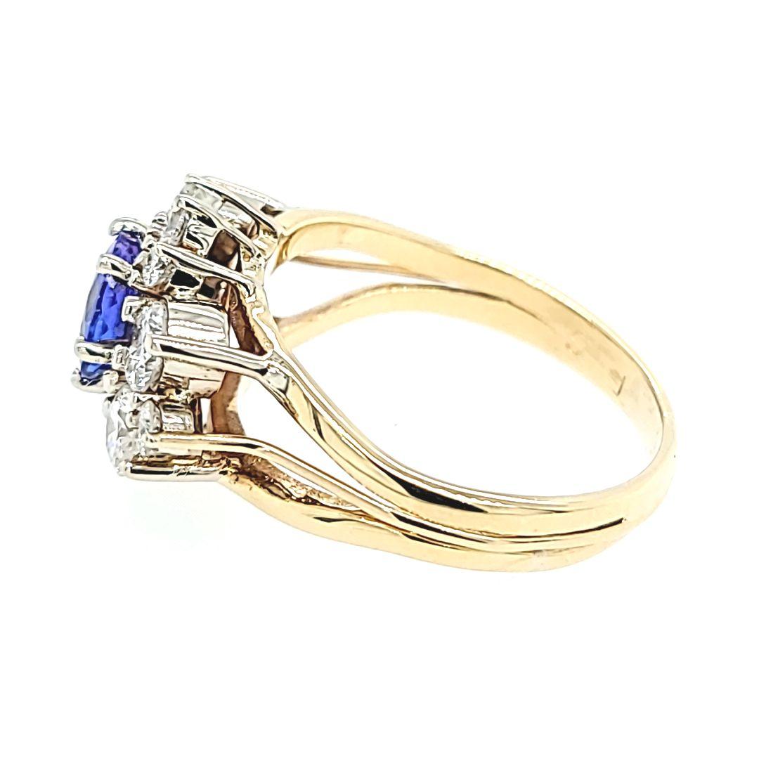 Round Cut Tanzanite and Diamond Cluster Ring For Sale
