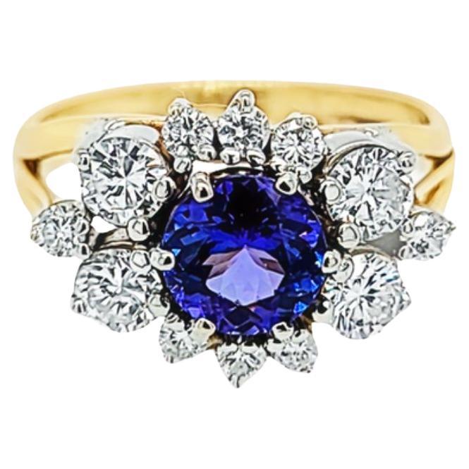 Bague grappe de tanzanites et de diamants