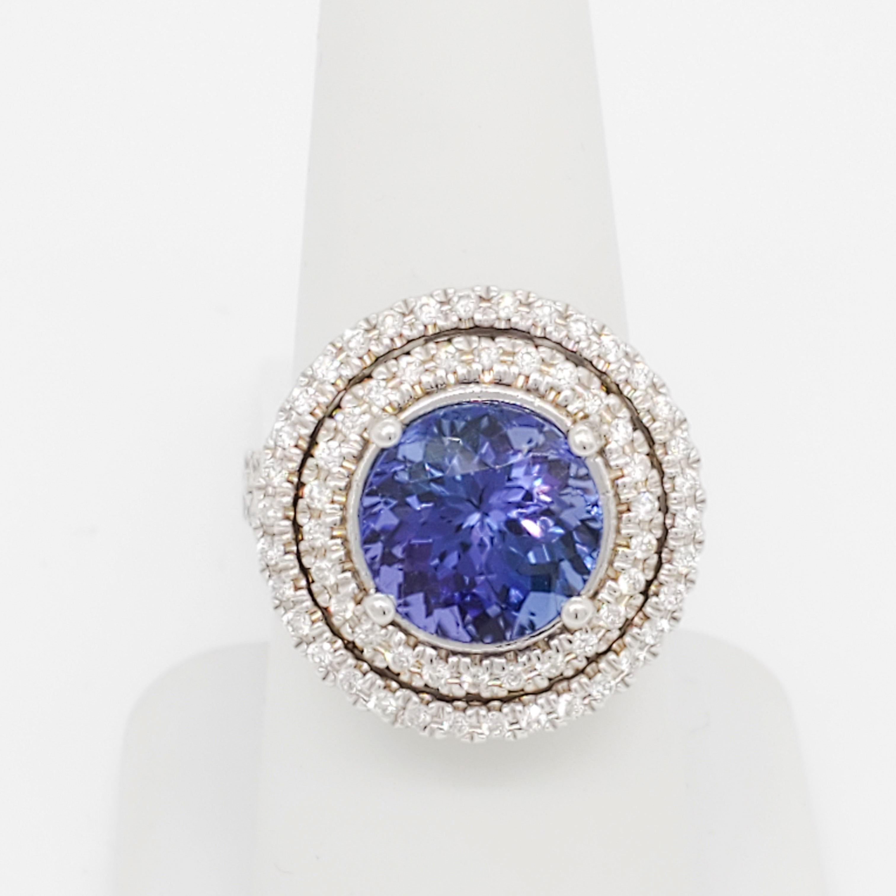 Tanzanite and Diamond Cocktail Ring in 14k White Gold For Sale 1