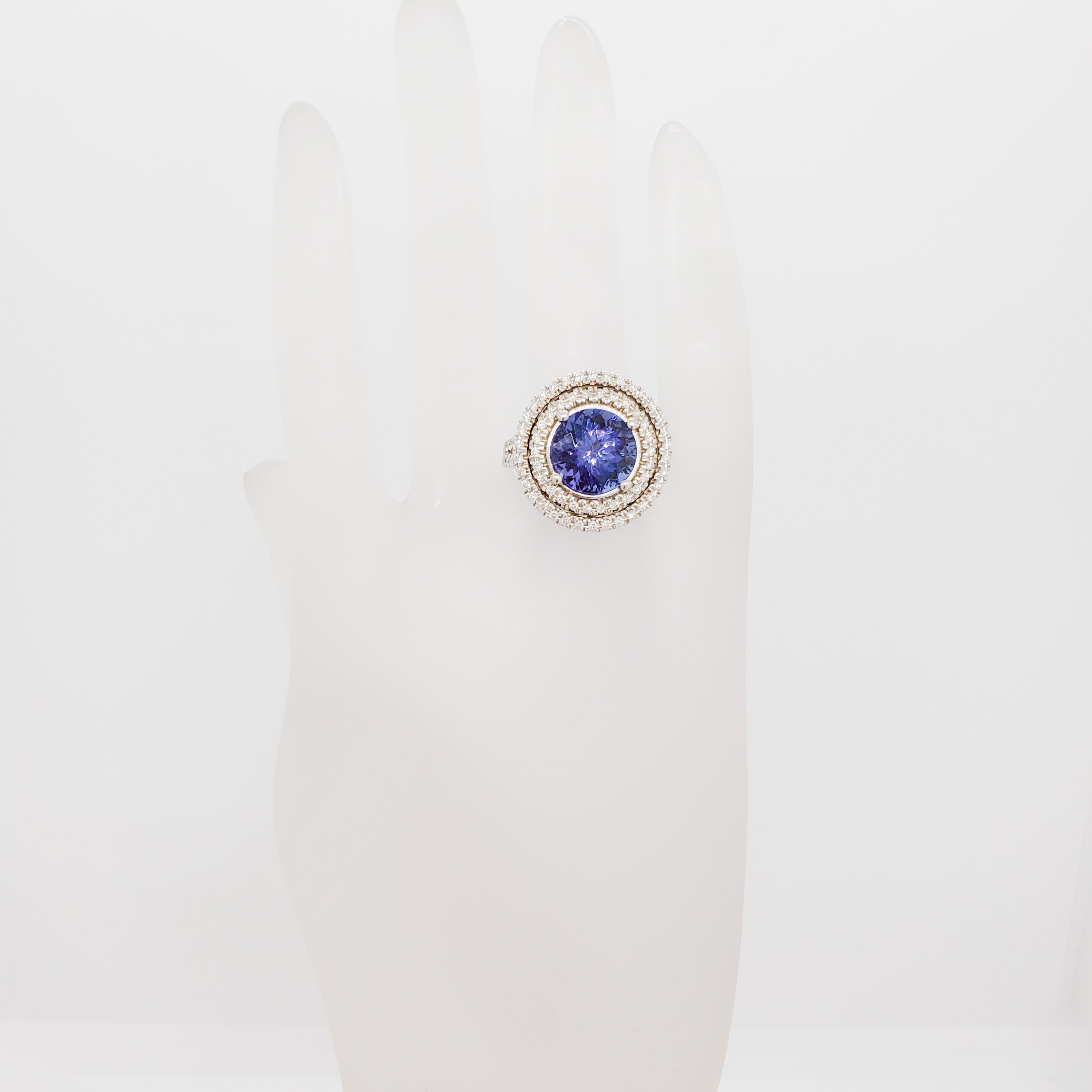 Round Cut Tanzanite and Diamond Cocktail Ring in 14k White Gold For Sale