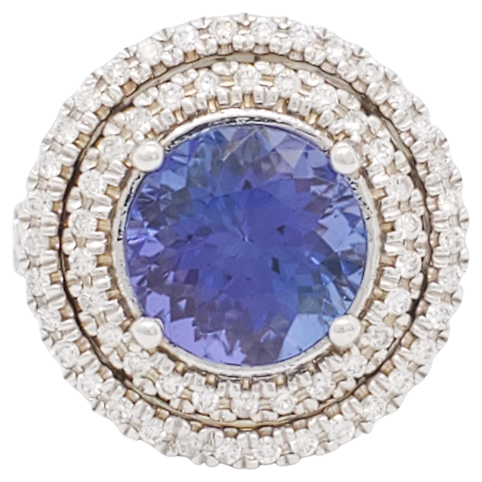 Tanzanite and Diamond Cocktail Ring in 14k White Gold For Sale
