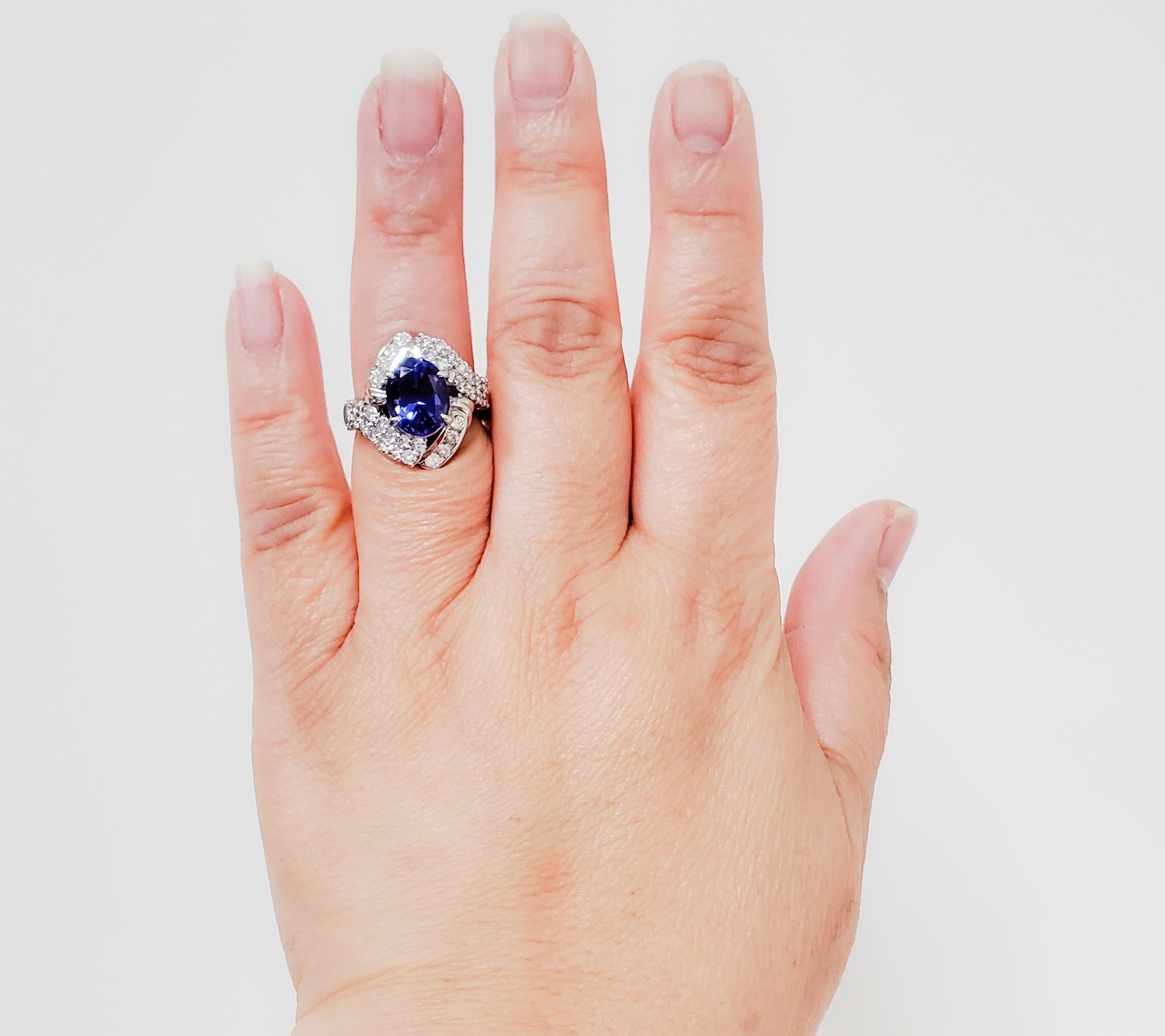 Oval Cut Tanzanite and Diamond Cocktail Ring in Platinum For Sale