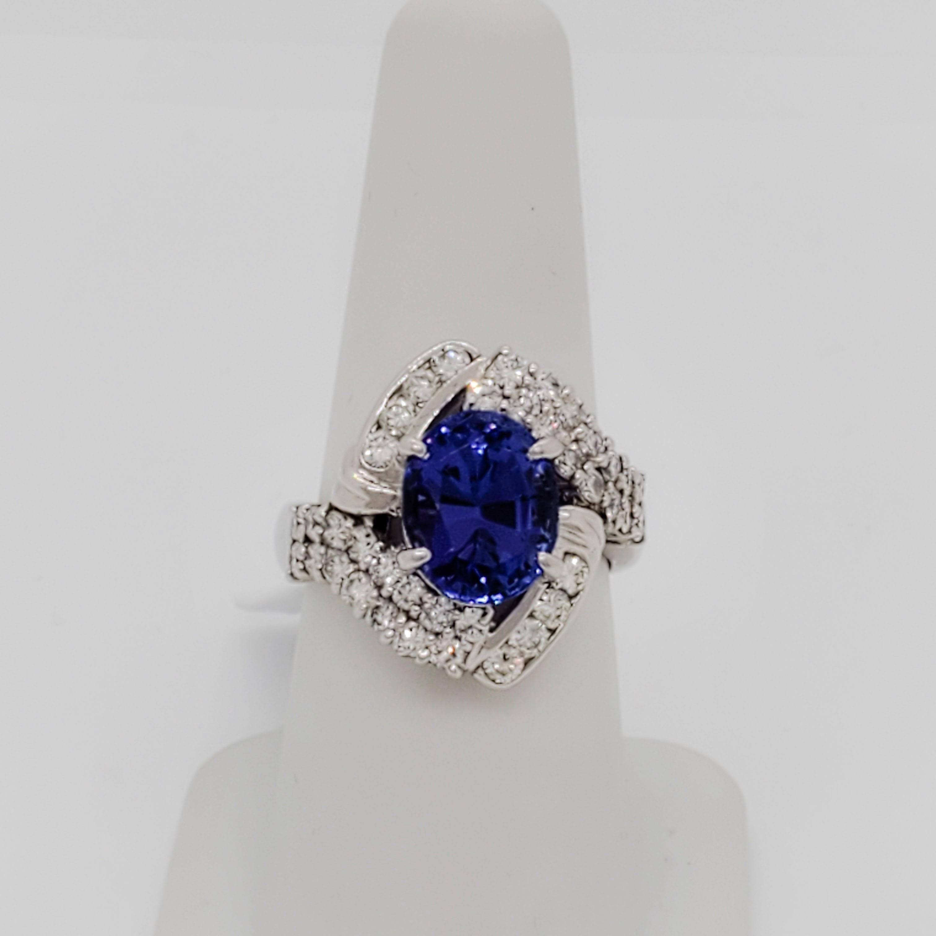 Women's or Men's Tanzanite and Diamond Cocktail Ring in Platinum For Sale