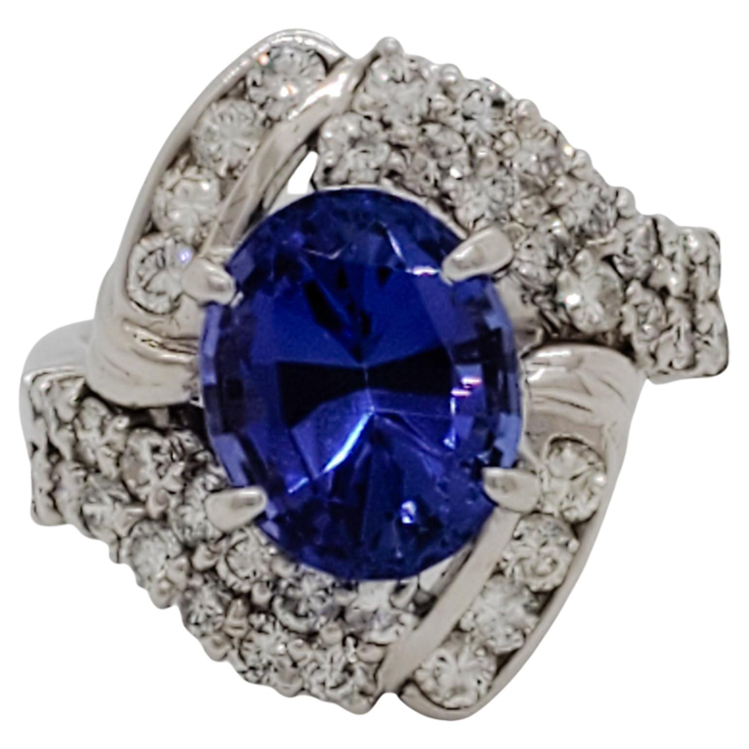 Tanzanite and Diamond Cocktail Ring in Platinum For Sale