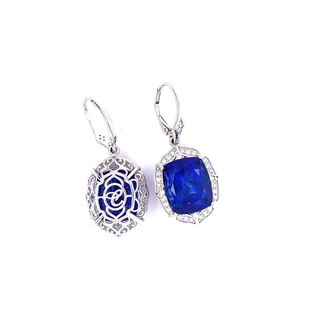 Contemporary Tanzanite and Diamond White Gold Dangle Earrings For Sale