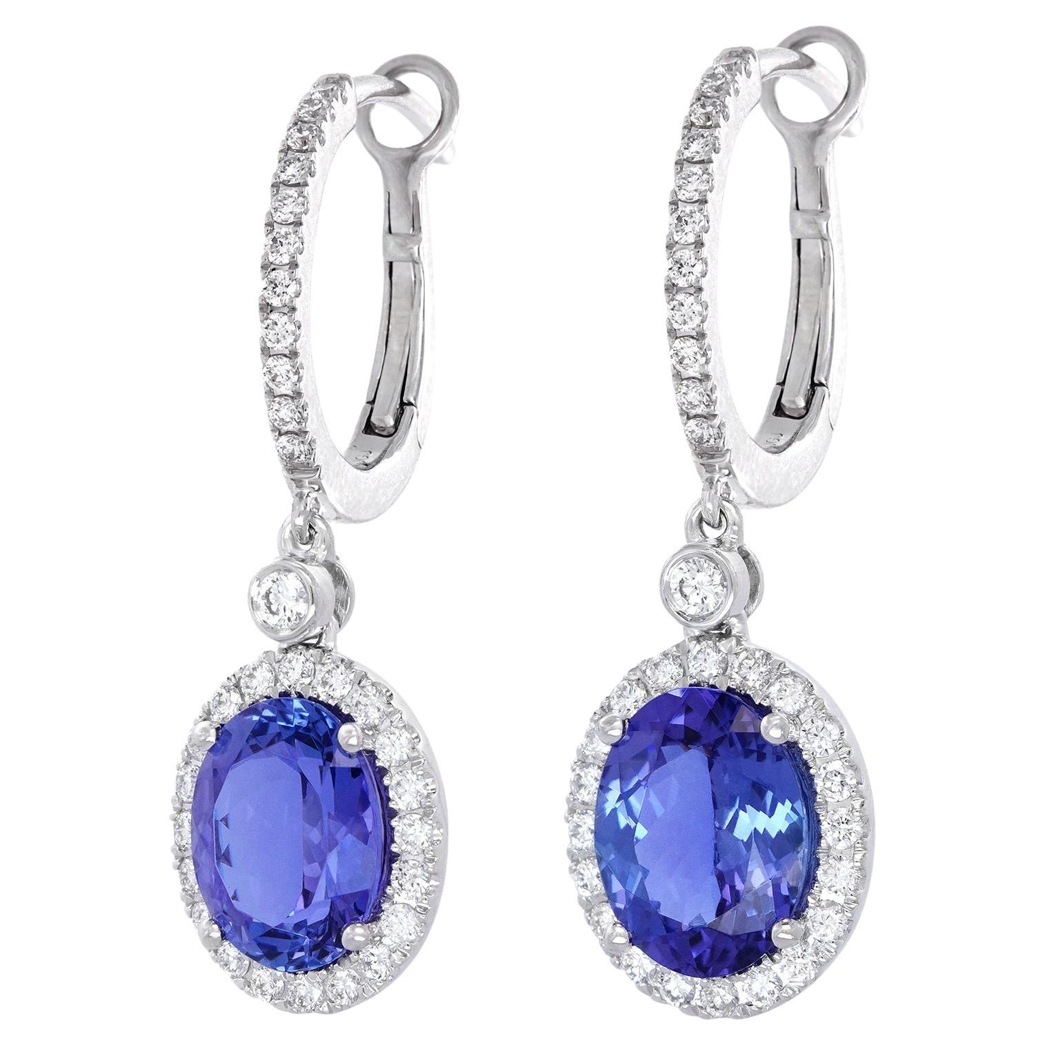 Tanzanite and Diamond Drop Earrings For Sale