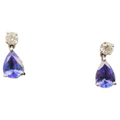 Tanzanite and Diamond Drop Earrings in 18 Karat White Gold