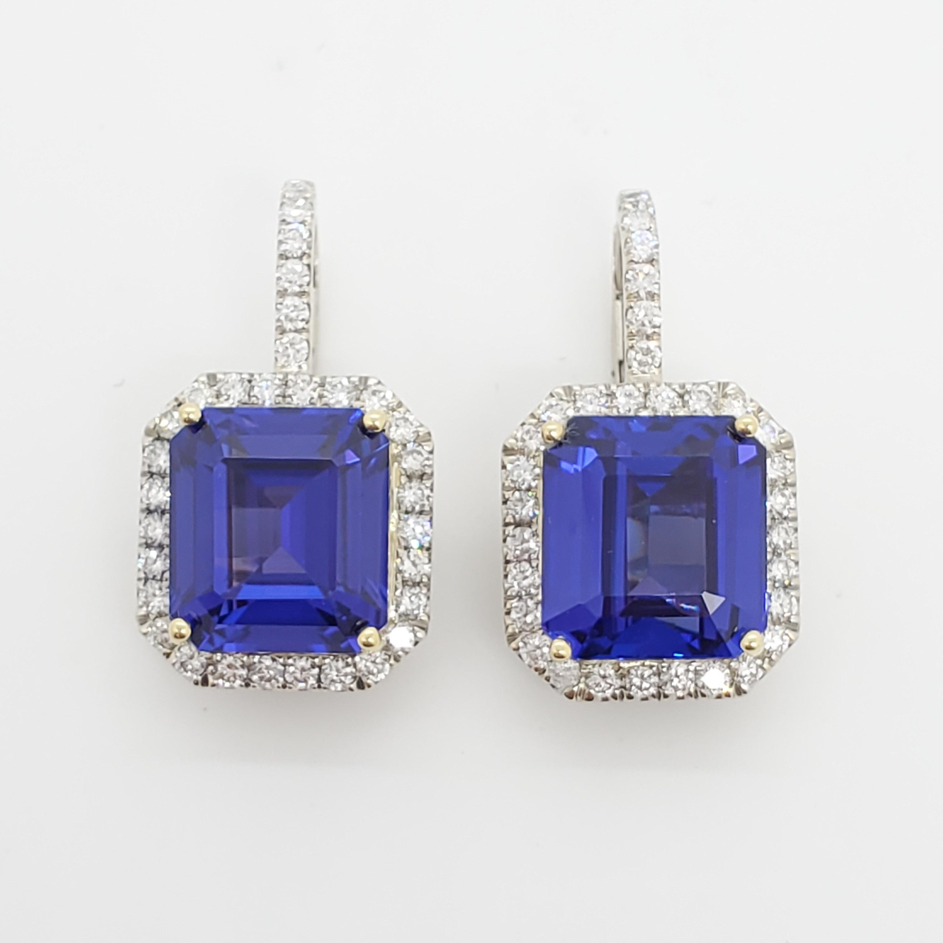 Absolutely stunning 19.50 ct. tanzanite octagons with 1.50 ct. good quality, white, and bright diamond rounds.  Handmade in 18k yellow and white gold.  These earrings are showstoppers!