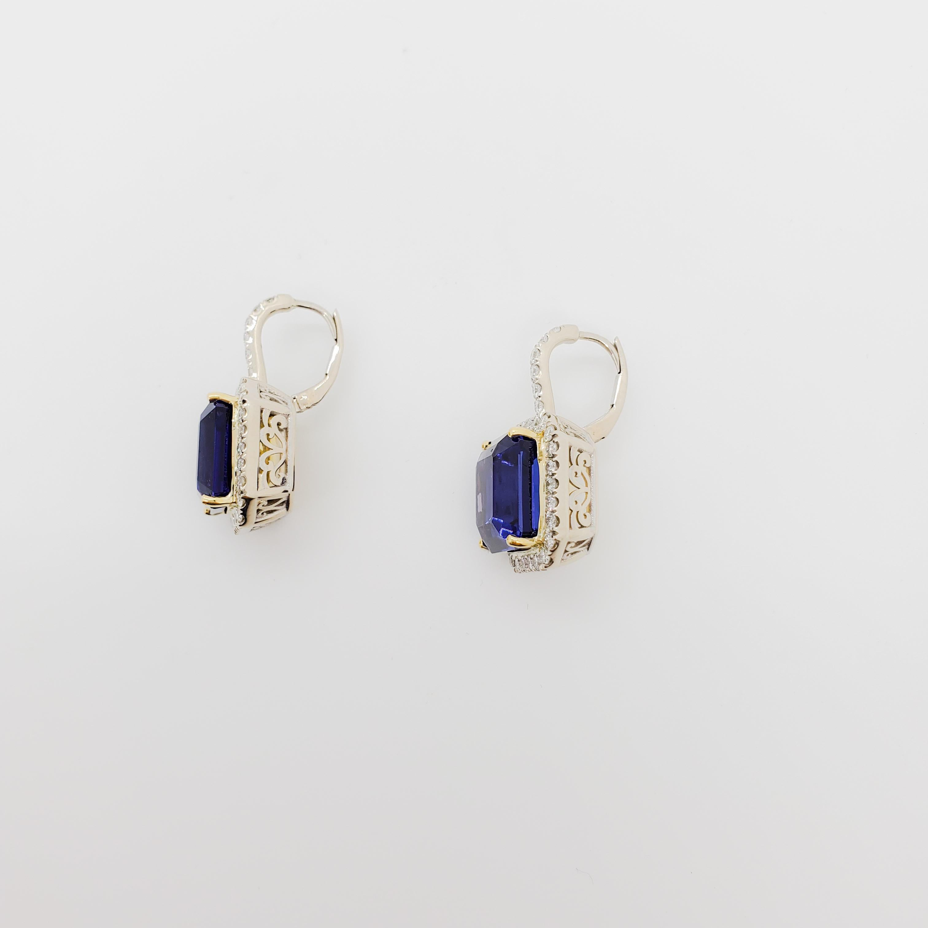 Boucles d'oreilles pendantes en or bicolore 18k avec tanzanite et diamant Unisexe en vente